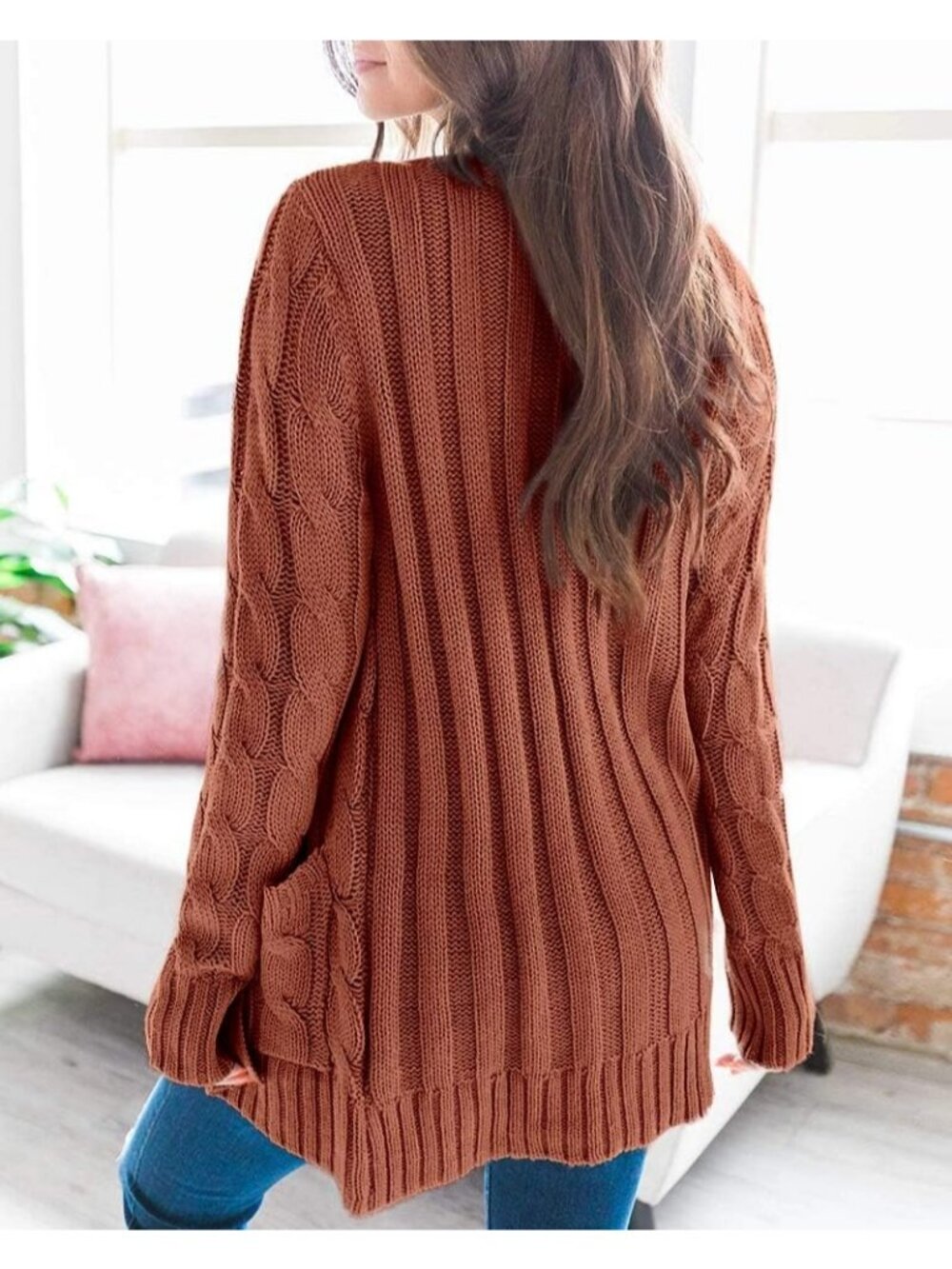 Women's Orange Cardigan Long Sleeve Open Front Button Down Knitwear Sweater - Picture 2 of 6